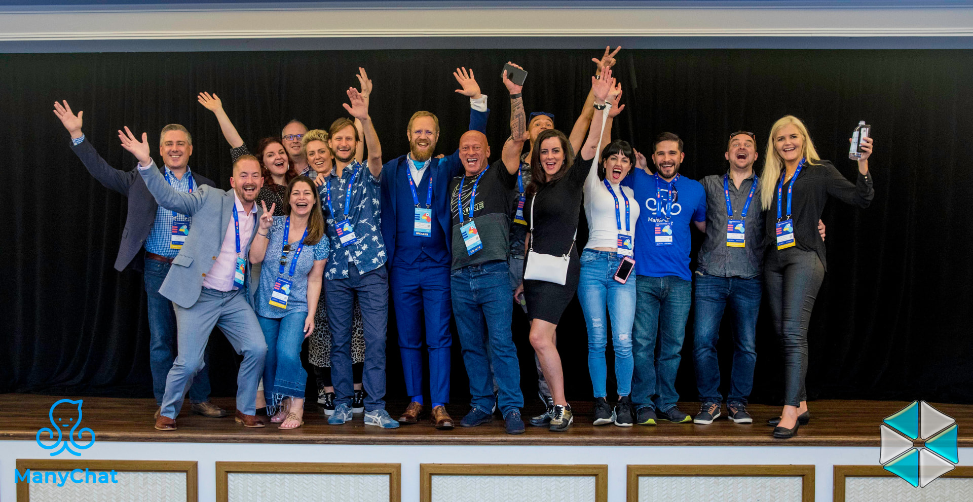 The WalletPush team on stage at a ManyChat conference