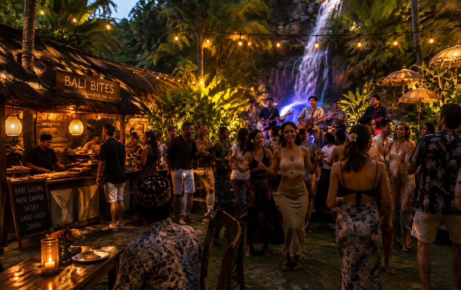 Food and music festival in a tropical garden